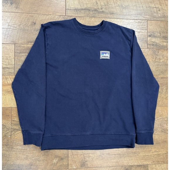 Patagonia Other - Patagonia Crewneck Sweatshirt Embroidered Logo Patch Large Navy Blue